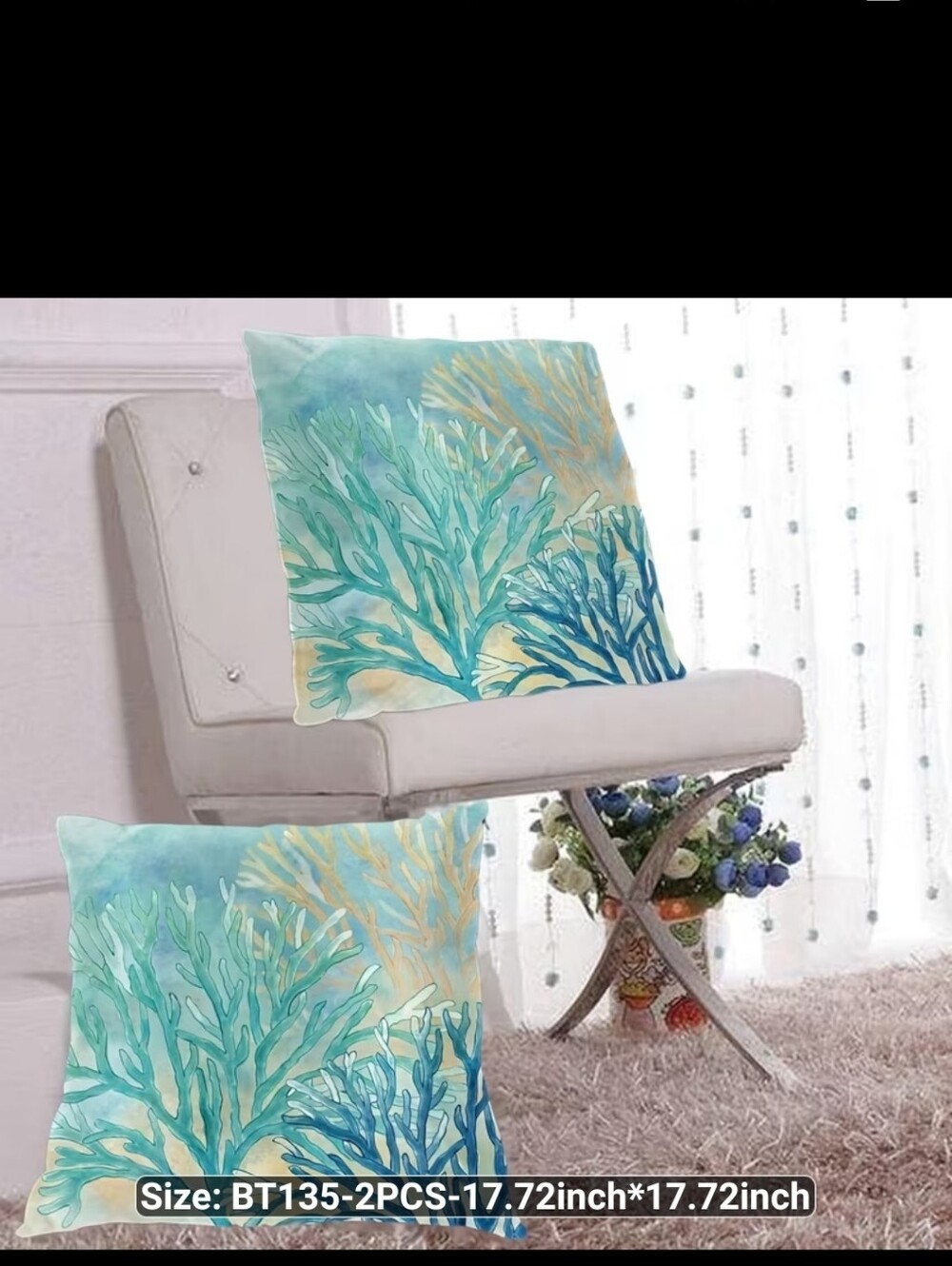Pair of Coastal Coral Watercolor Pillow Covers 18x18 #1377-308